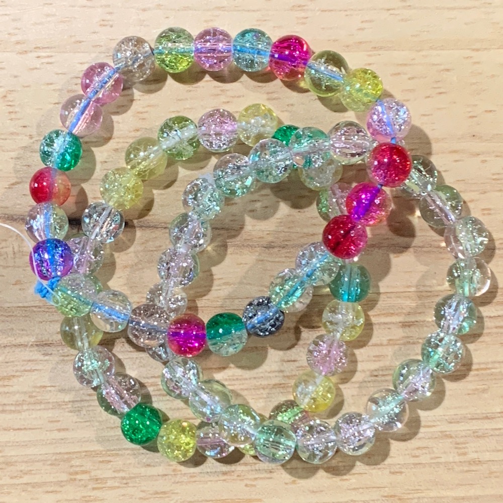 Handcrafted Set of 3 Multicolor Cracked Glass Beaded Stretch Bracelets Fairy Y2K